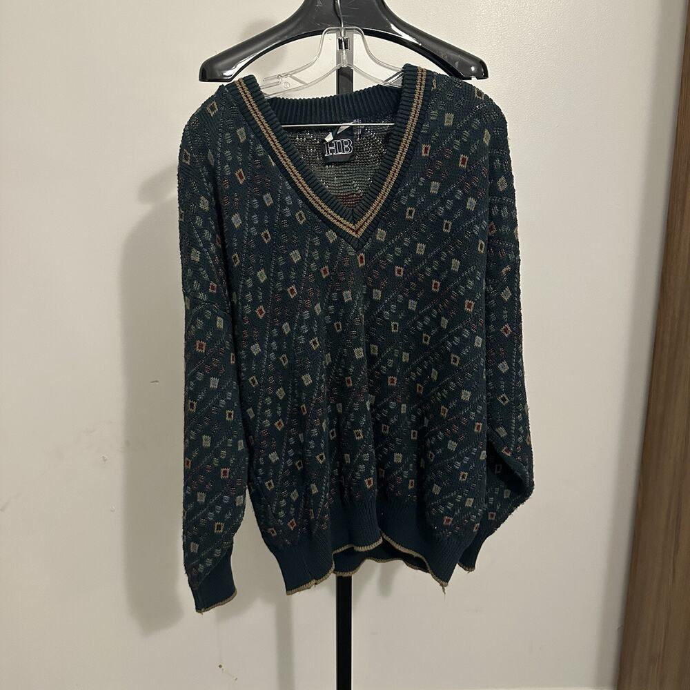 Vintage Harbor Bay Classics V Neck Sweater Green Gold Size 1X